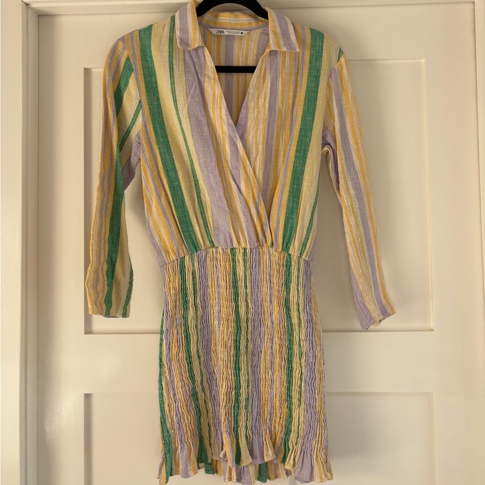 Zara Green Yellow Purple Striped Dress